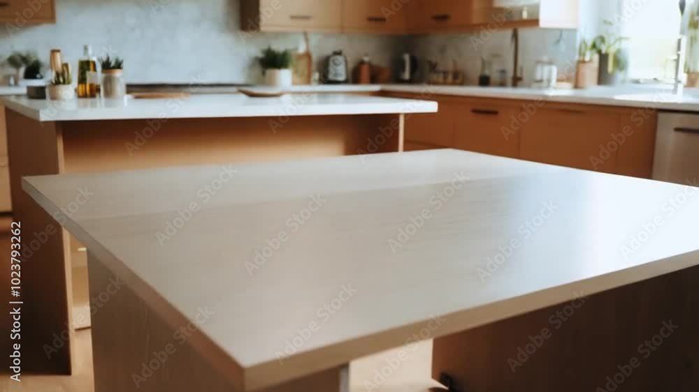 Open desk space within a kitchen setting, ready for decorative elements. Open desk space within a kitchen setting, ready for decorative elements.