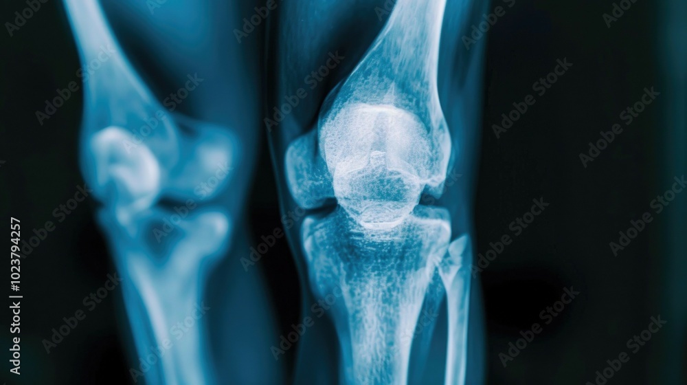 A high-resolution X-ray image of a human knee joint, highlighting the intricate details of the bone structure and surrounding tissues, perfect for medical, healthcare, and educational purposes A high-resolution X-ray image of a human knee joint, highlighting the intricate details of the bone structure and surrounding tissues, perfect for medical, healthcare, and educational purposes