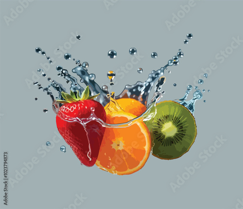 fruit in water splash illustration