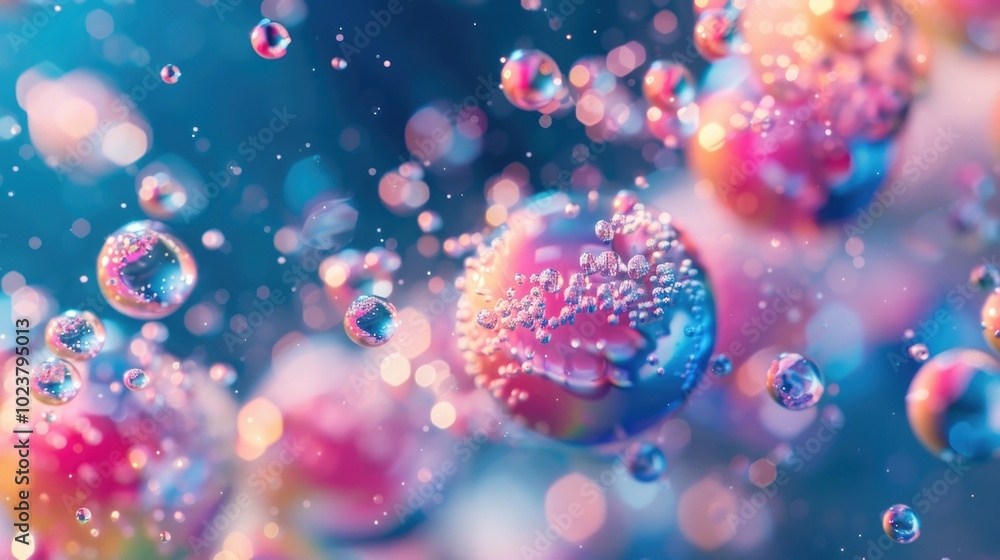 A dreamy, abstract view of vibrant bubbles and floating particles, creating a magical and ethereal scene with soft focus and pastel tones A dreamy, abstract view of vibrant bubbles and floating particles, creating a magical and ethereal scene with soft focus and pastel tones