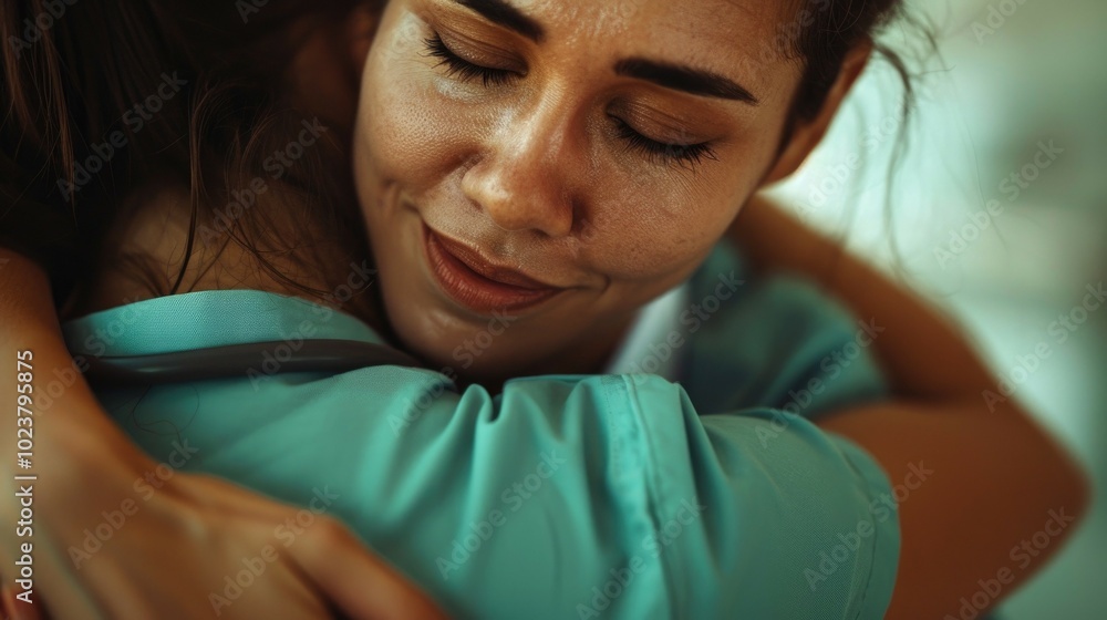 A touching moment of a healthcare worker and patient sharing an emotional embrace, highlighting compassion, hope, and support during difficult times A touching moment of a healthcare worker and patient sharing an emotional embrace, highlighting compassion, hope, and support during difficult times
