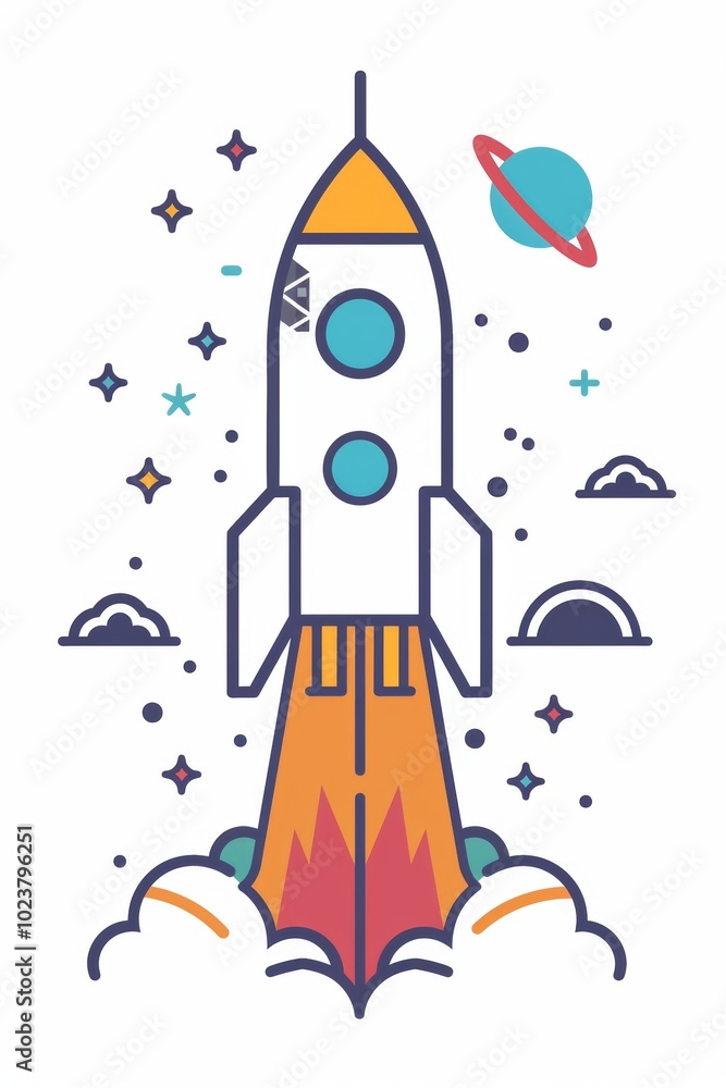 Simple line drawing of a rocket launching to represent success. Simple line drawing of a rocket launching to represent success.