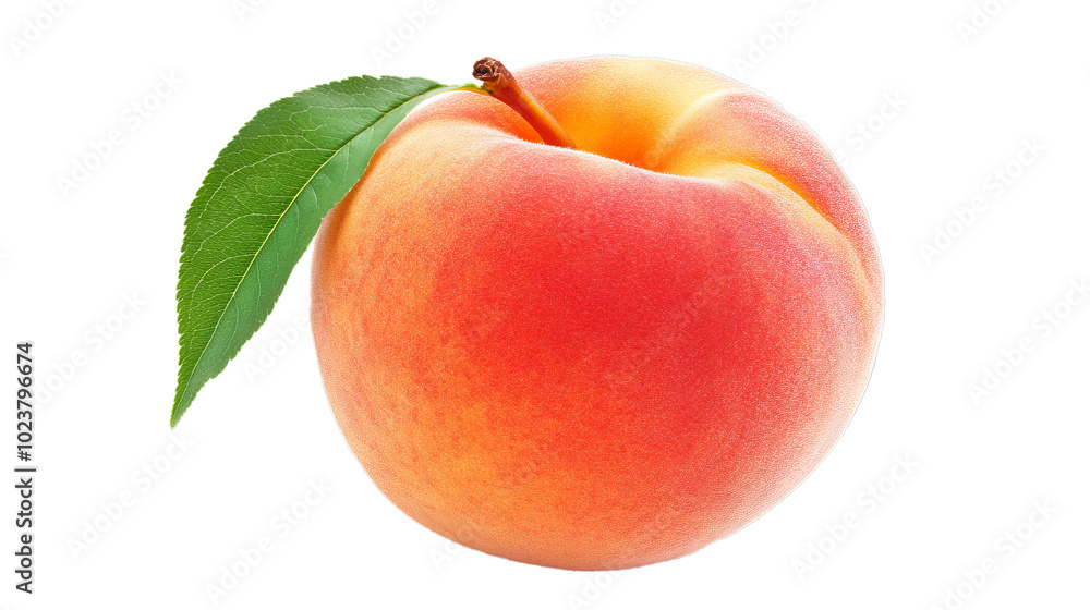 Single peach fruit with leaf isolated on white background Single peach fruit with leaf isolated on white background