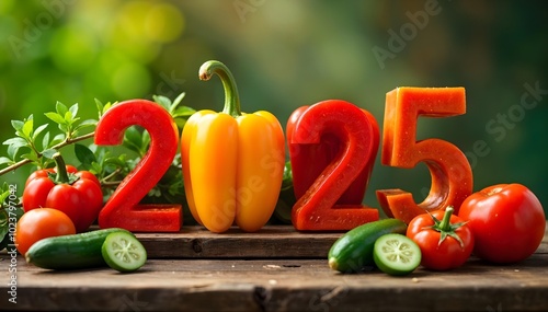 Happy new year 2025 shaped from vegetables