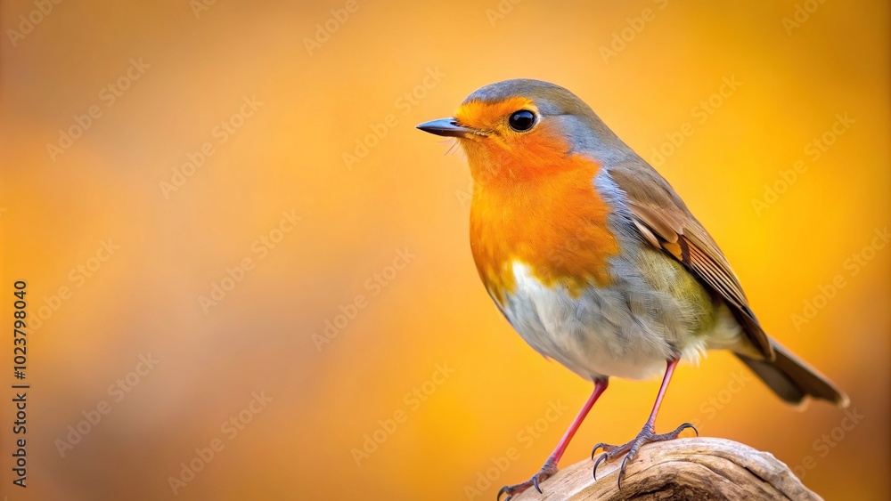Minimalist European robin bird with blurred orange background Minimalist European robin bird with blurred orange background