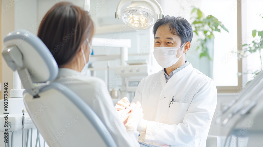 高齢女性を治療する日本人歯科医師 高齢女性を治療する日本人歯科医師