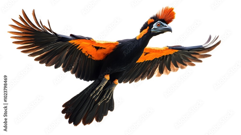 Obraz premium Northern Helmeted Curassow Flying on White Background, Photo Realistic, Standard Background, Wallpaper, Cover and Screen of Smartphone, PC, Laptop, 9:16 and 16:9 Format