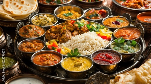 Colorful Variety of Indian Dishes on a Serving Platter