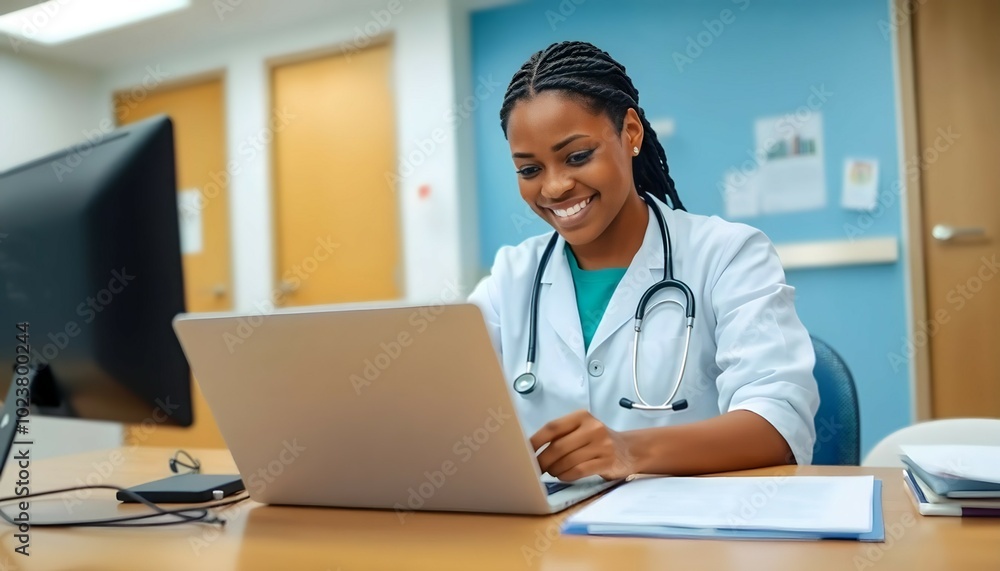 Doctor in Her Office Reviewing Medical Data on a Computer
Doctor in Her Office Reviewing Medical Data on a Computer