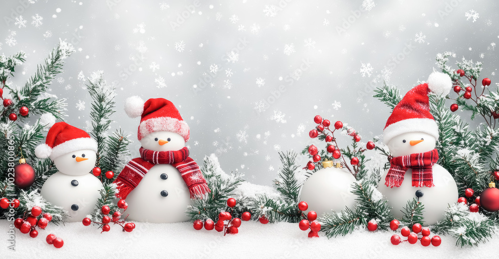 Happy snowman in winter. Christmas winter background with snow. Merry christmas and happy new year with copy space Happy snowman in winter. Christmas winter background with snow. Merry christmas and happy new year with copy space