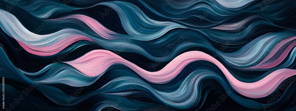 Obraz premium A flat surface covered with wavy lines in shades of blue, pink and dark gray.