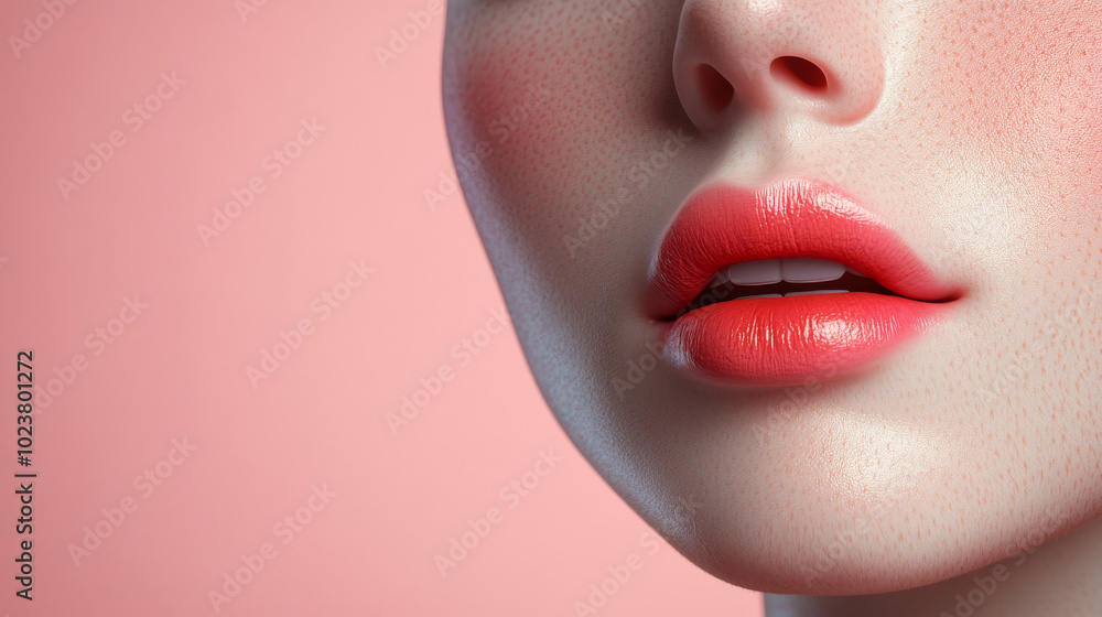 The image shows a 3D model of a face with blush on the cheeks and lipstick. The image shows a 3D model of a face with blush on the cheeks and lipstick.