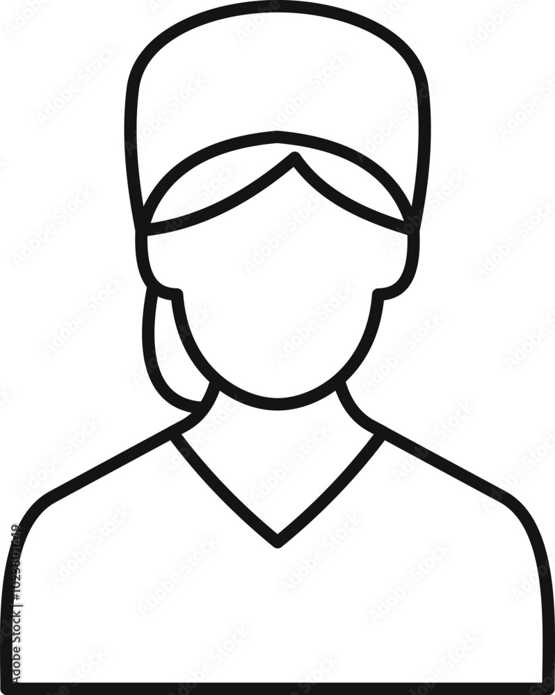 Simple line icon of a female doctor wearing scrubs and a surgical cap Simple line icon of a female doctor wearing scrubs and a surgical cap
