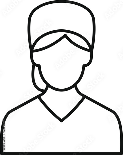 Simple line icon of a female doctor wearing scrubs and a surgical cap