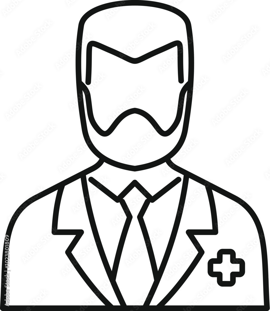 Simple line drawing of a bearded doctor wearing a lab coat and tie Simple line drawing of a bearded doctor wearing a lab coat and tie