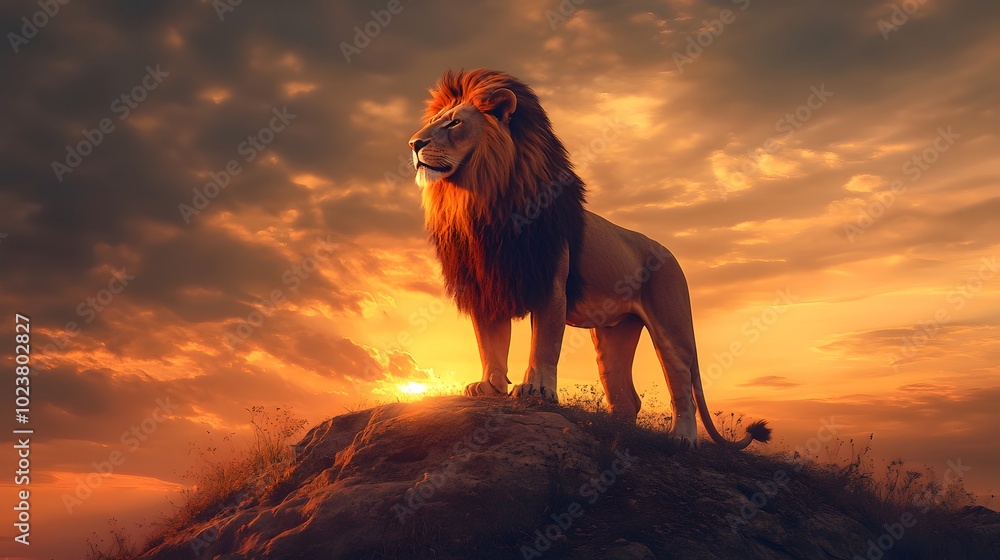Lion Posing, On the Edge and Ridge of a Large Rock, with Sunset, Lion King Style, Photo Realistic, Standard Background, Wallpaper, Cover and Screen for Smartphone, PC, Laptop, 9:16 and 16:9 Format Lion Posing, On the Edge and Ridge of a Large Rock, with Sunset, Lion King Style, Photo Realistic, Standard Background, Wallpaper, Cover and Screen for Smartphone, PC, Laptop, 9:16 and 16:9 Format