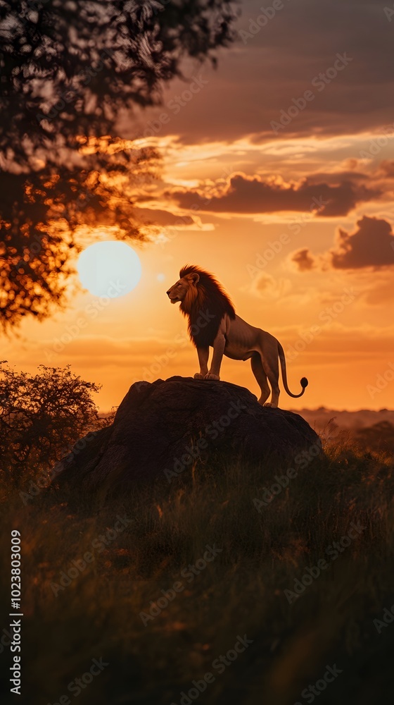 Lion Posing, On the Edge and Ridge of a Large Rock, with Sunset, Lion King Style, Photo Realistic, Standard Background, Wallpaper, Cover and Screen for Smartphone, PC, Laptop, 9:16 and 16:9 Format Lion Posing, On the Edge and Ridge of a Large Rock, with Sunset, Lion King Style, Photo Realistic, Standard Background, Wallpaper, Cover and Screen for Smartphone, PC, Laptop, 9:16 and 16:9 Format