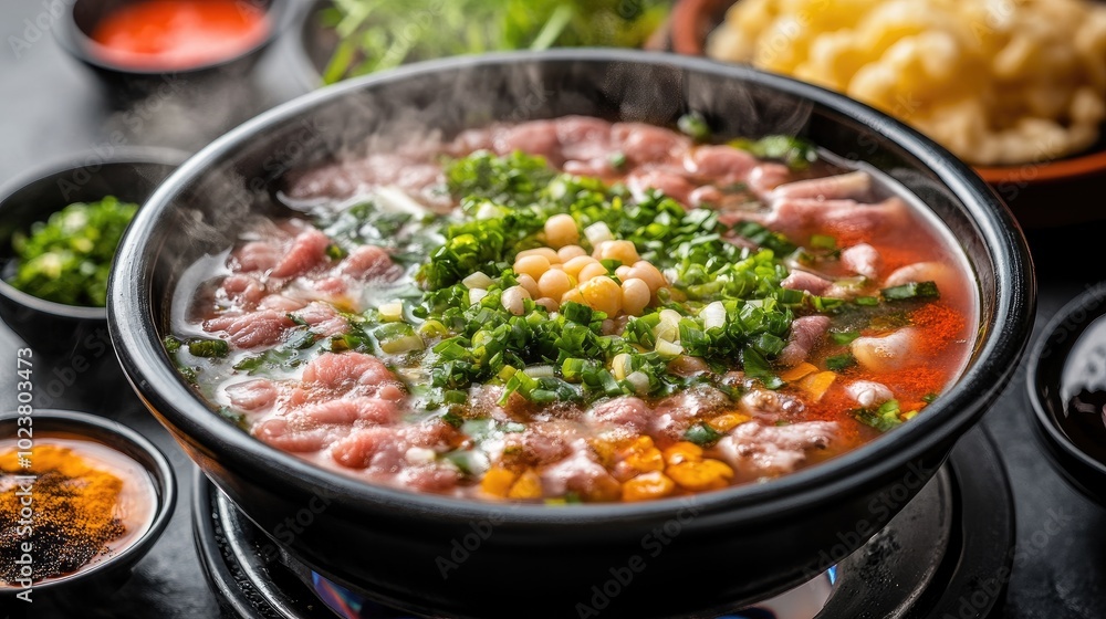 Delicious Hot Pot with Fresh Ingredients and Spices Delicious Hot Pot with Fresh Ingredients and Spices