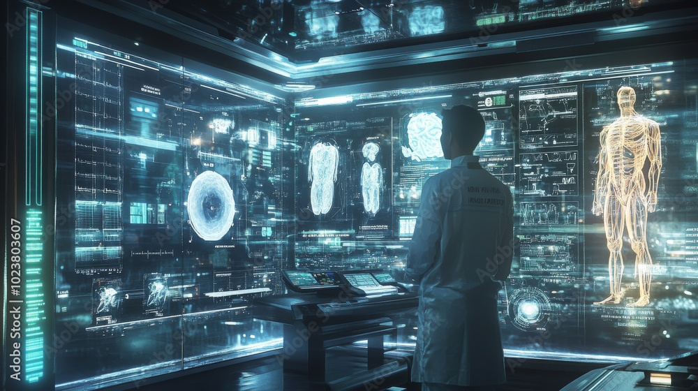 This image represents the future of healthcare, combining advanced technology and medical science. It highlights innovation, treatment, and medical research using a modern, tech-focused design. This image represents the future of healthcare, combining advanced technology and medical science. It highlights innovation, treatment, and medical research using a modern, tech-focused design.