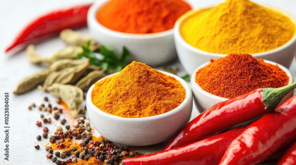 Colorful Spices and Seasonings in Small Bowls Colorful Spices and Seasonings in Small Bowls