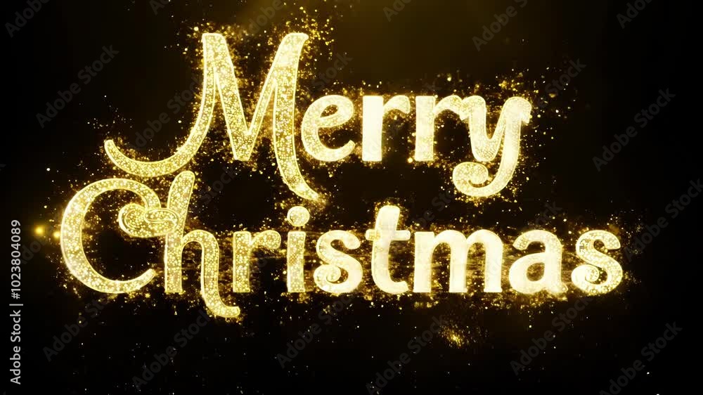 Glittering text Merry Christmas in golden sparkles on dark background. ideal for festive holiday greetings, invitations, cards, posters, and other designs. Glittering text Merry Christmas in golden sparkles on dark background. ideal for festive holiday greetings, invitations, cards, posters, and other designs.