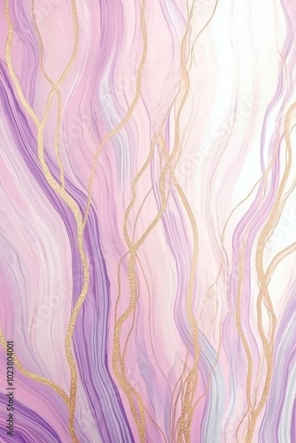 A Serene Abstract Fluid Art Piece With Pastel Colors and Delicate Golden Lines