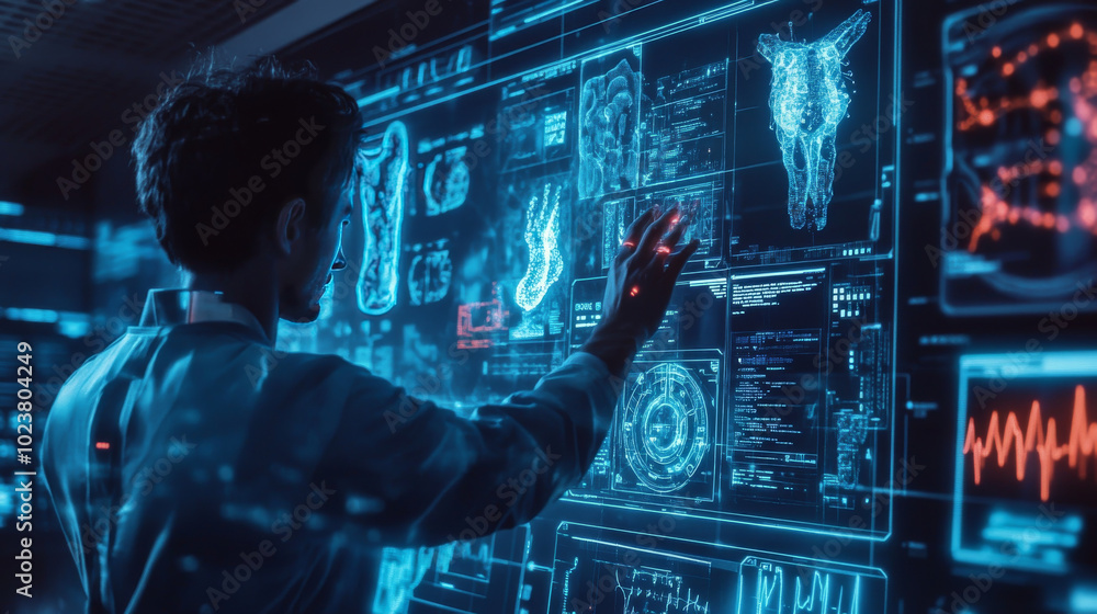 This image shows how digital technology is changing healthcare. It uses futuristic designs to highlight medical advancements and scientific concepts. This image shows how digital technology is changing healthcare. It uses futuristic designs to highlight medical advancements and scientific concepts.