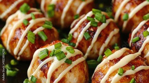 Delicious Cooked Balls Topped with Green Onions photo