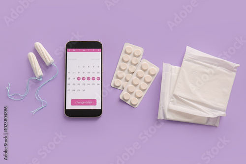 Menstrual calendar on scree...