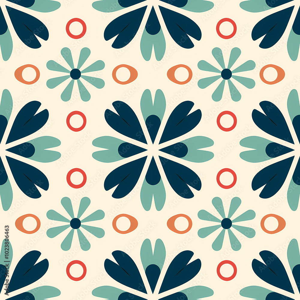 Fototapeta premium Teal and orange geometric floral pattern for Christmas gift wrapping paper