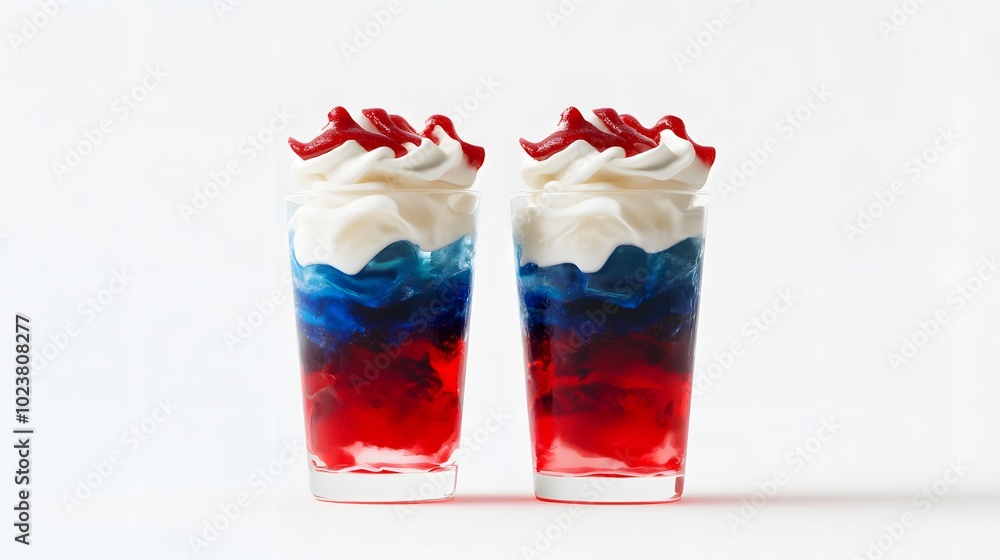 Patriotic dessert parfaits: red, white, and blue gelatin with whipped cream Patriotic dessert parfaits: red, white, and blue gelatin with whipped cream