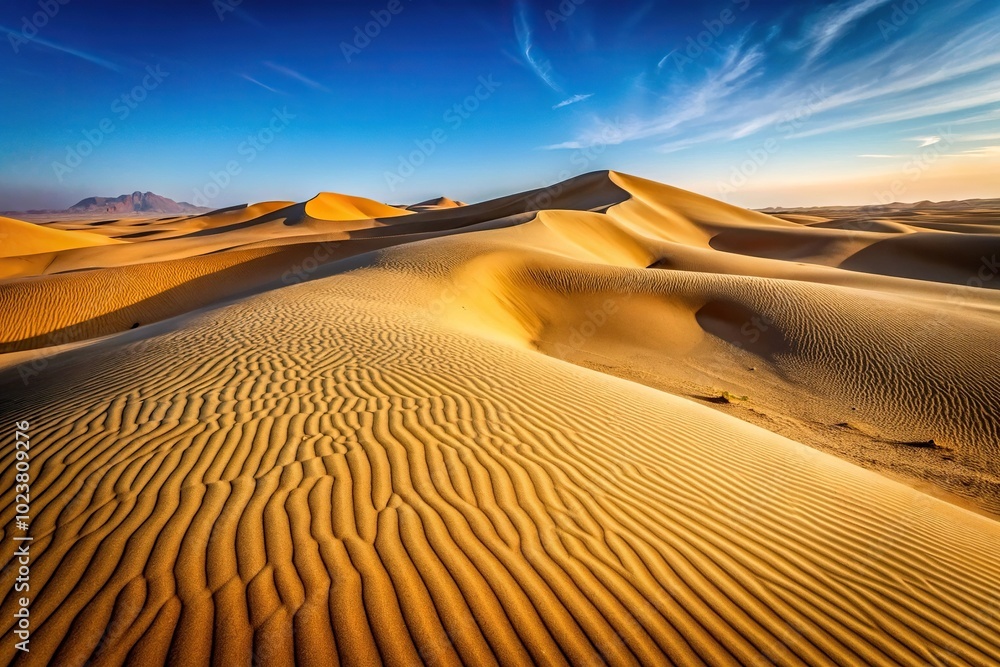 Naklejka premium Minimalist image of sand dunes in a hot and dry desert landscape