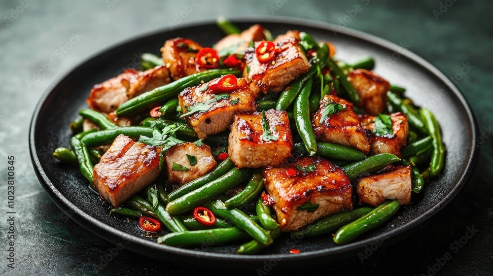 Flavorful Stir-Fried Pork with Green Beans and Spices Flavorful Stir-Fried Pork with Green Beans and Spices