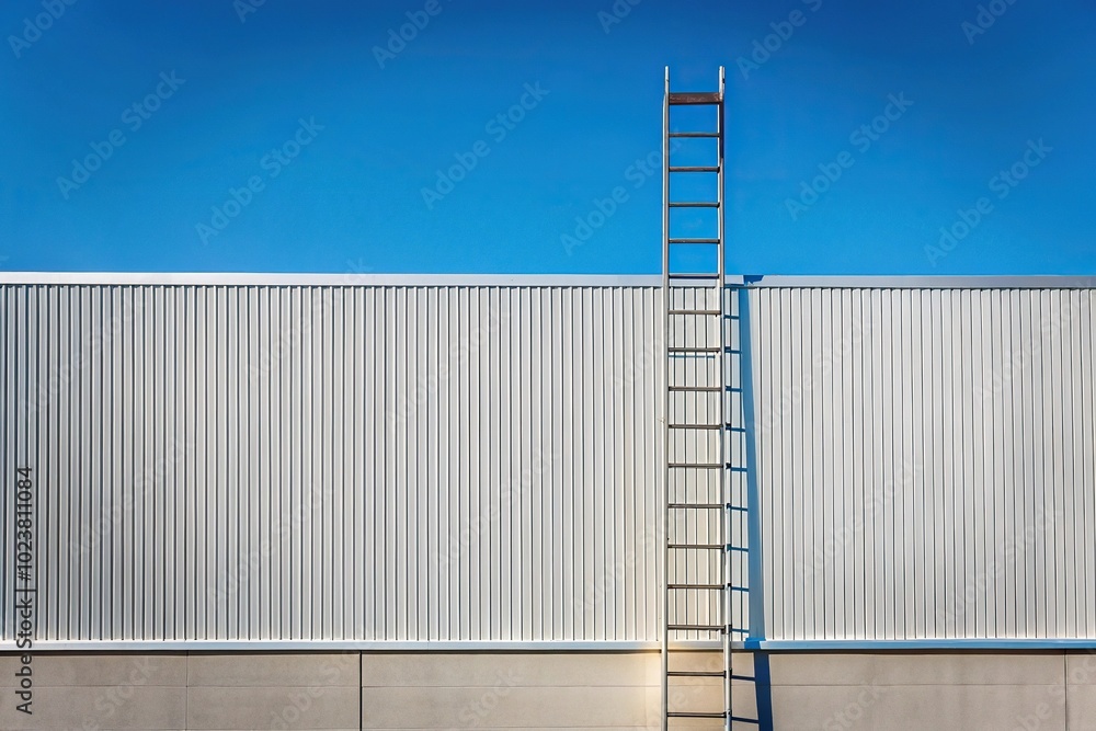 Fototapeta premium Minimalist ladder on building to roof