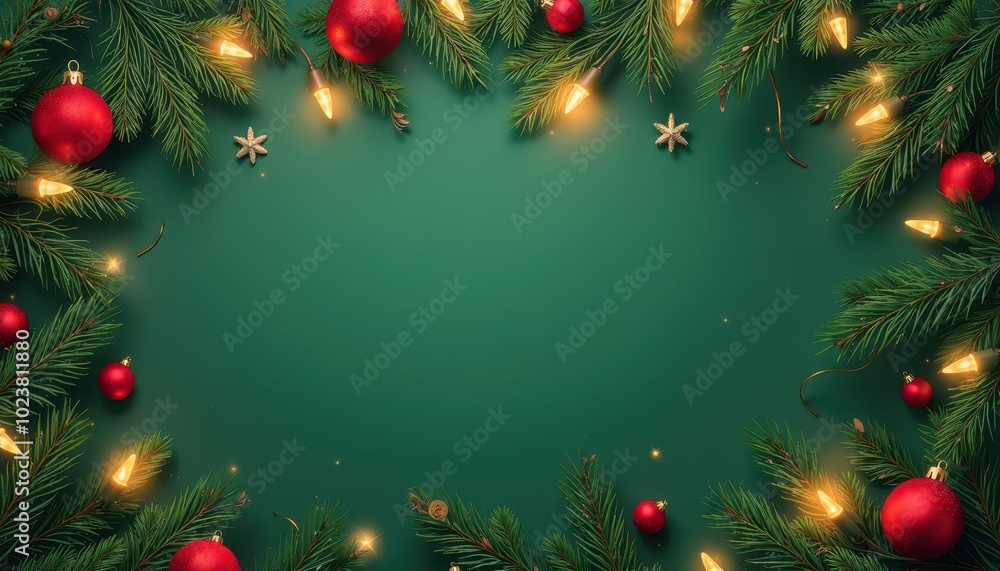 Christmas Christmas lights and other stuff on Solid green color background, Christmas Frame for Greeting Posters, Cards, Banners and Invitations with Copy Free Space. Christmas Christmas lights and other stuff on Solid green color background, Christmas Frame for Greeting Posters, Cards, Banners and Invitations with Copy Free Space.