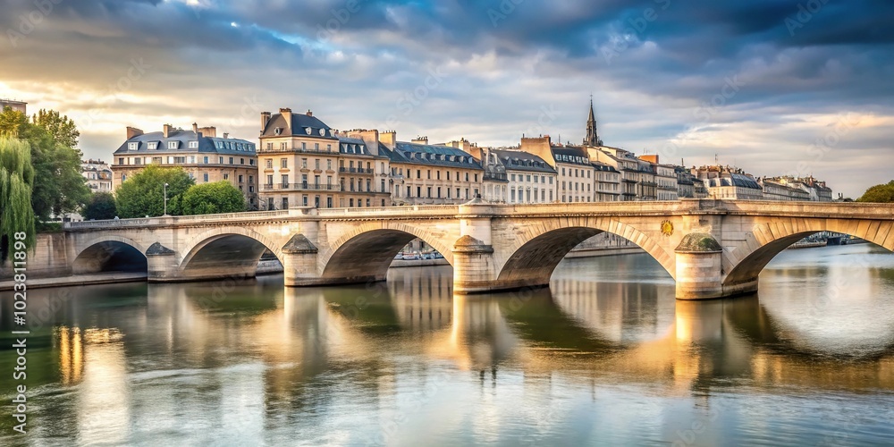 Minimalist landscape of Sully bridge in Paris on Seine river Minimalist landscape of Sully bridge in Paris on Seine river