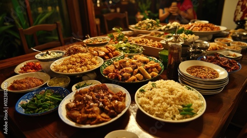 Abundance of Dishes on a Dining Table