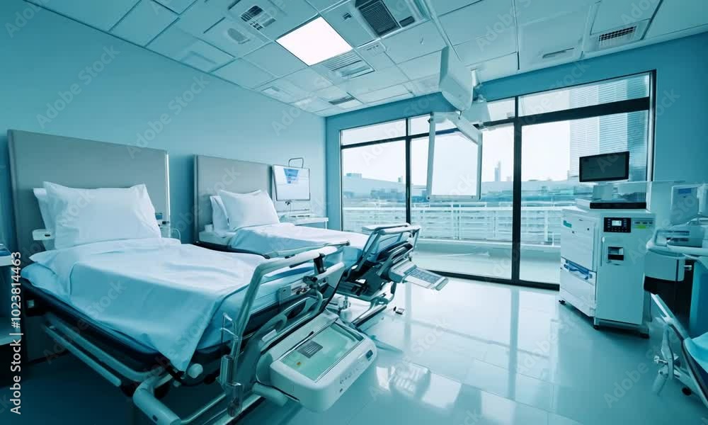 A clean, modern hospital room featuring multiple empty beds, designed for patient care and recovery.
A clean, modern hospital room featuring multiple empty beds, designed for patient care and recovery.