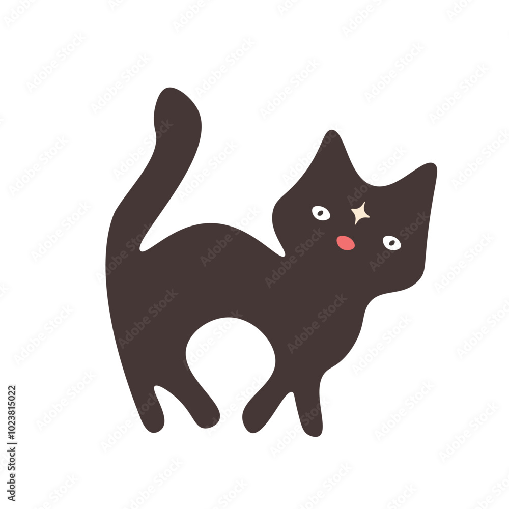 Black cat with a star. Cute spooky Halloween element in flat style Black cat with a star. Cute spooky Halloween element in flat style