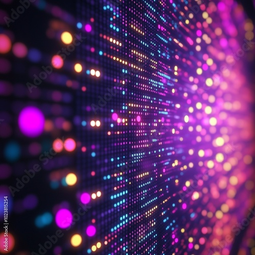 Wallpaper Mural Bright pixel digital neon lights creating a futuristic abstract pattern of glowing particles in vibrant colors Torontodigital.ca