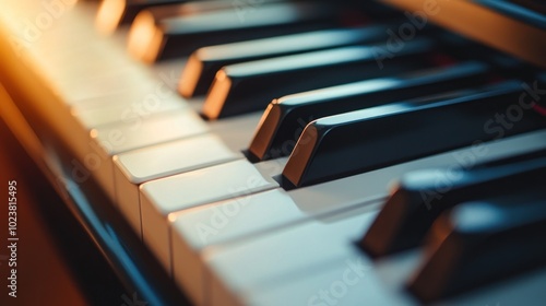 Close-Up of Piano Keys with Warm Light photo