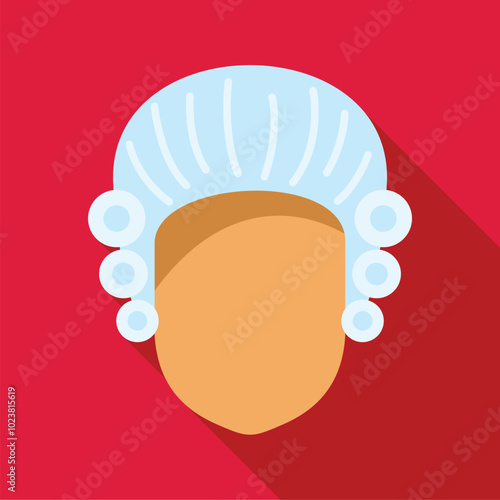 Minimalist vector illustration of a judge character wearing a traditional white wig, symbolizing justice, law, and court