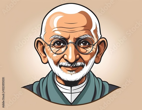 Wallpaper Mural portrait of Mahatma Gandhi , illustrating peace in a simple attire against a neutral backdrop Torontodigital.ca