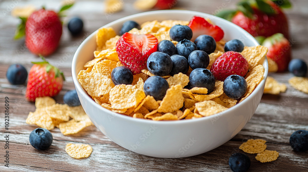 Bowl of Cereal with Strawberries and Blueberries for Breakfast Bowl of Cereal with Strawberries and Blueberries for Breakfast