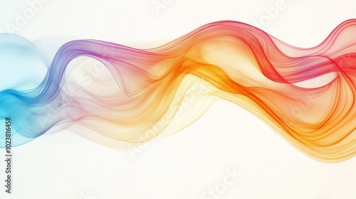 Vibrant abstract wave pattern with flowing gradient lines in red, orange, yellow, green, blue, and purple on a light background.