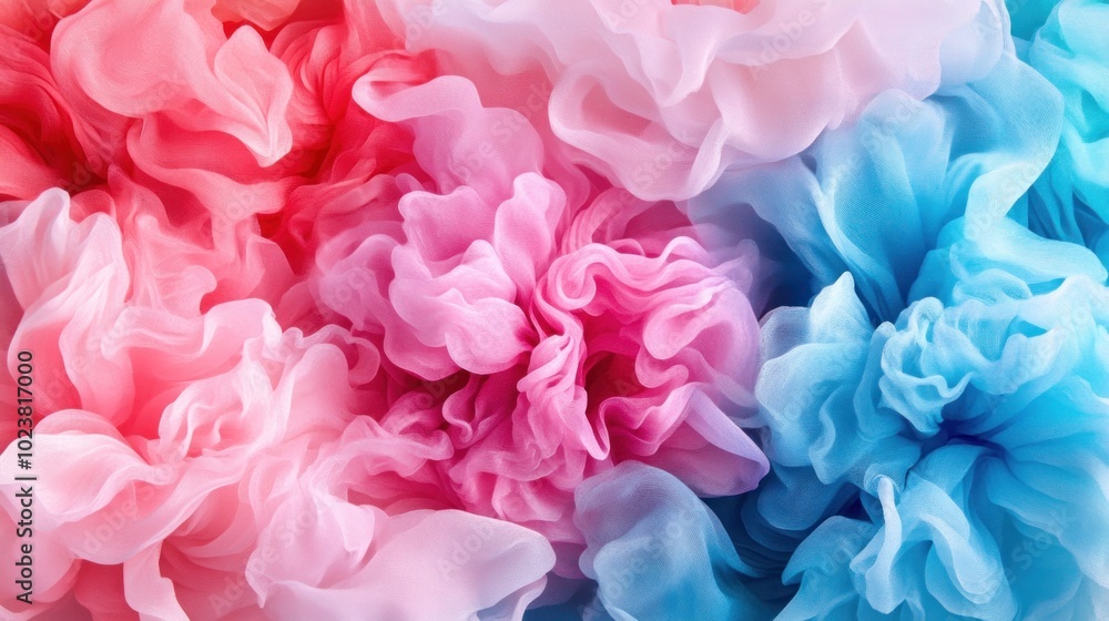 Delicate and fluffy fabric petals in various pink and blue hues create a stunning floral display, perfect for adding a playful touch to any decorative setting Delicate and fluffy fabric petals in various pink and blue hues create a stunning floral display, perfect for adding a playful touch to any decorative setting