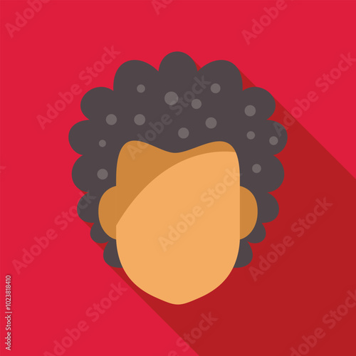 Faceless male character with black afro hairstyle on red background with long shadow, suitable for diversity and inclusion concept