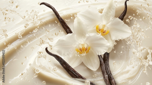 Vanilla Bean Orchid Flower Cream Splash Background