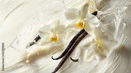 White Orchids and Vanilla Beans in Milk Splash