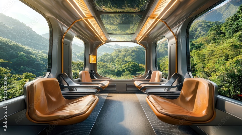 Futuristic Train Interior with Mountain View Futuristic Train Interior with Mountain View
